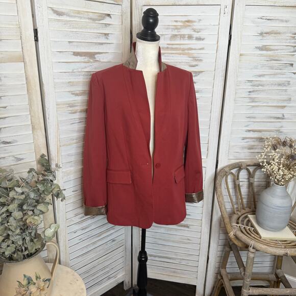 WHBM NEW Women's 14 Metallic Trim Blazer Jacket Burnt Sienna Career Quiet Luxury - Picture 4 of 16